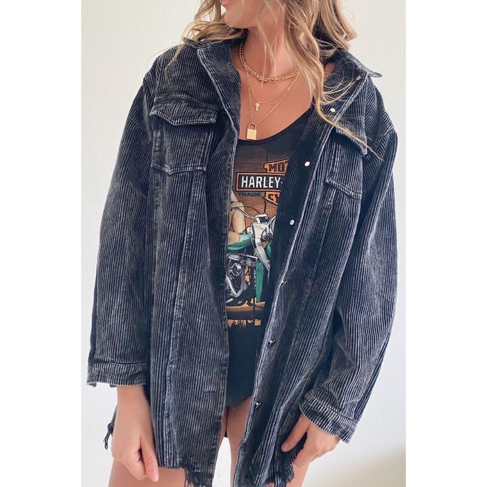 LAST ONE Calabasas Corduroy Oversized Destructed Shacket